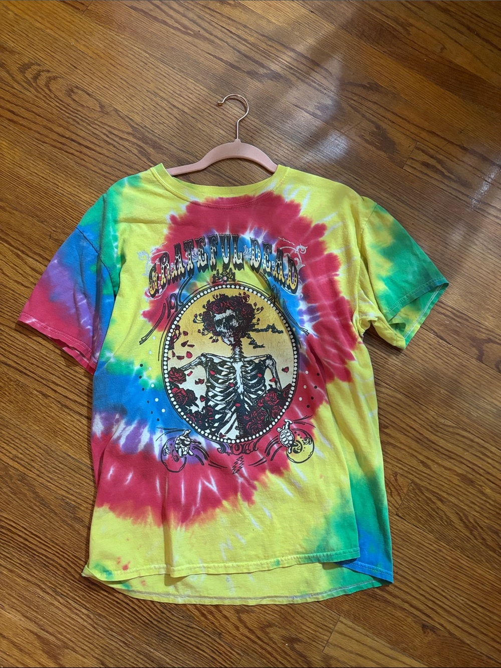 Tie-Dye Grateful Dead  Short Sleeve Tee with Skeleton Graphic - Yellow Multi